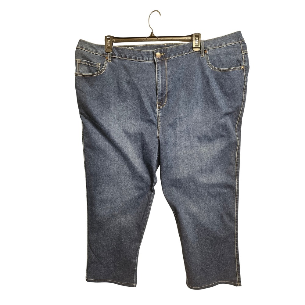 Avenue Denim Straight Leg Jeans Womens 28TL Dark Wash Blue Plus Size Stretch